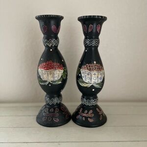 Tracy Porter Home Collection Candlesticks Holder Set Vintage Cherry Wood Signed